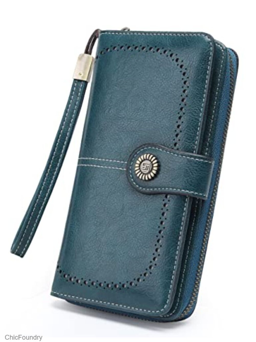 Large Capacity PU Leather Wristlet Wallet Clutch with 12 Card Slots ID Window